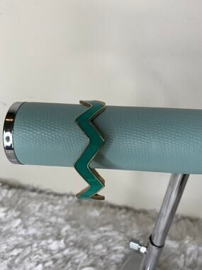 Teal Green Zig Zag Chevron Bangle Bracelet Gold Edges 2.75" diameter